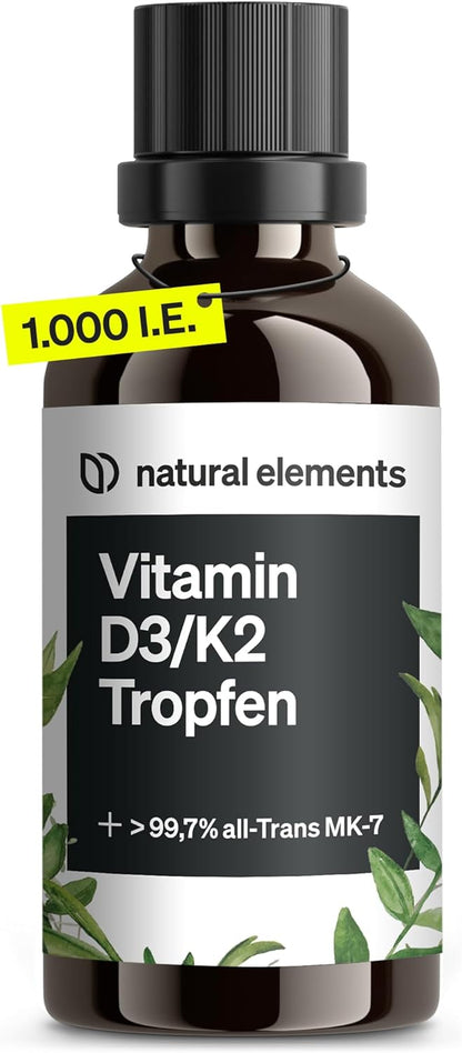 Vitamin D3 + K2 Drops 50 ml - Premium: 99.7+% All-Trans (K2VITAL® from Kappa) + highly bioavailable D3 - laboratory-tested, high dose, liquid and made in Germany