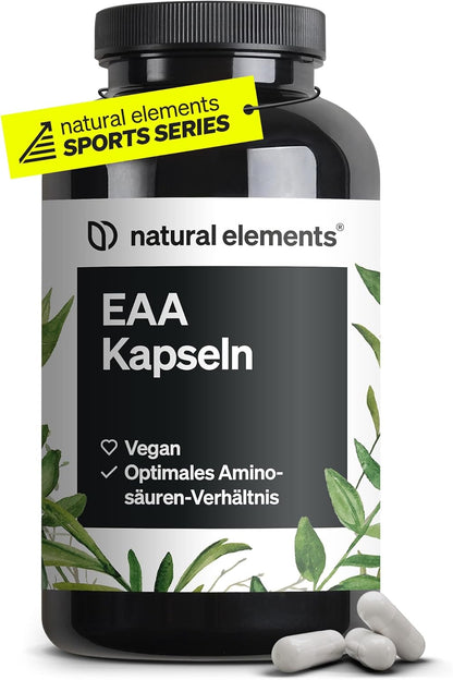 EAA Capsules High Dose - 300 Capsules - 8 Essential Amino Acids - Vegan, No Unnecessary Additives - Produced in Germany & Laboratory Tested