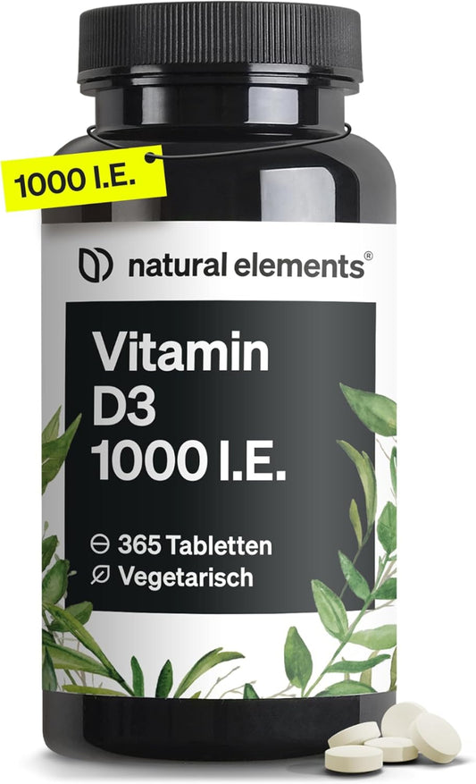 Vitamin D3 1000 IU - 365 Tablets in a Yearly Supply - Vitamin D for Bones and Immune System - High Dose, No Unnecessary Additives - Produced in Germany & Laboratory Tested