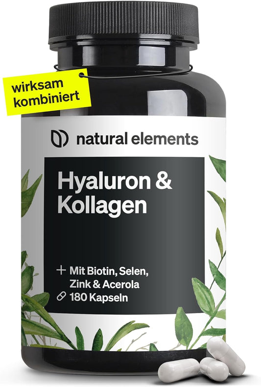 Hyaluronic Acid Collagen Complex – 180 Capsules – Enriched with Biotin, Selenium, Zinc, Vitamin C from Acerola & Bamboo Extract – Laboratory Tested & Made in Germany