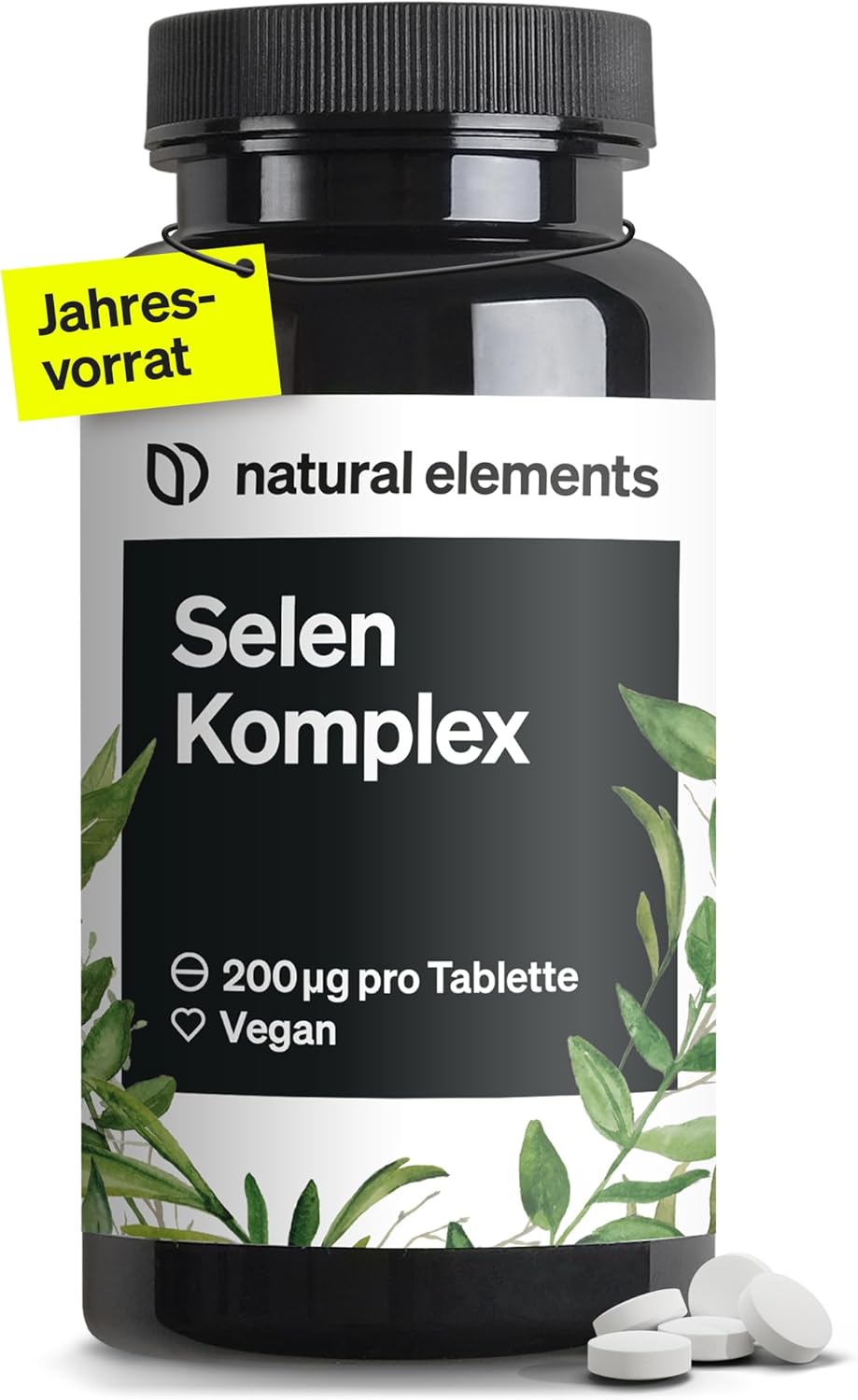 Selenium Complex - 365 Tablets with 200μg Each - Premium: Complex of Sodium Selenite and Selenomethionine - High Dose, Without Magnesium Stearate, Vegan and Made In Germany